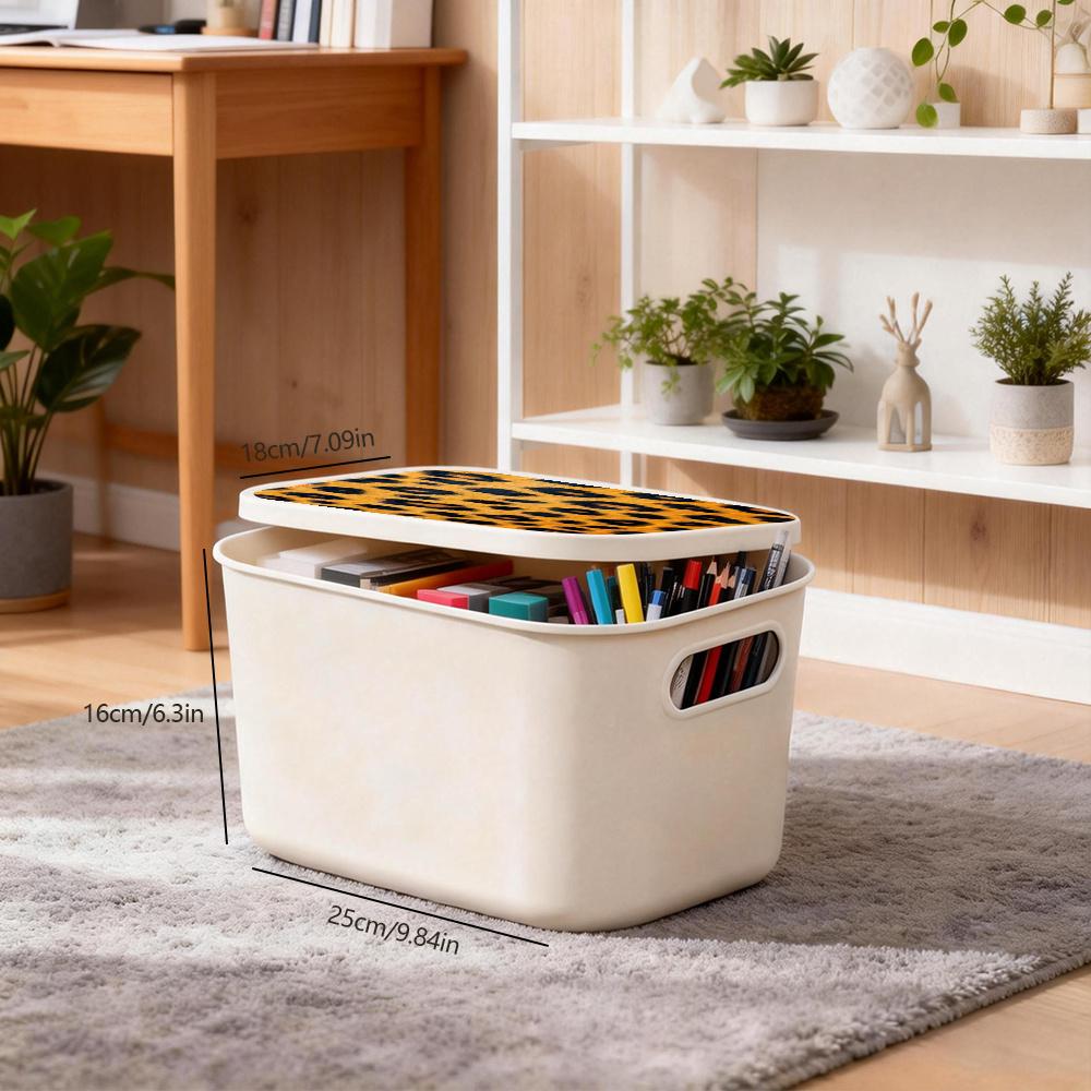 3-Piece Cover White Plastic Storage Box with Cute Printed Wild Leopard Pattern, Modern Nordic Style Dustproof Rectangular Storage Box, Suitable for Desk, Bookshelf, Wardrobe - Multi functional Home and Office Storage (25x18x16cm/9.8x7x6.3 inches)