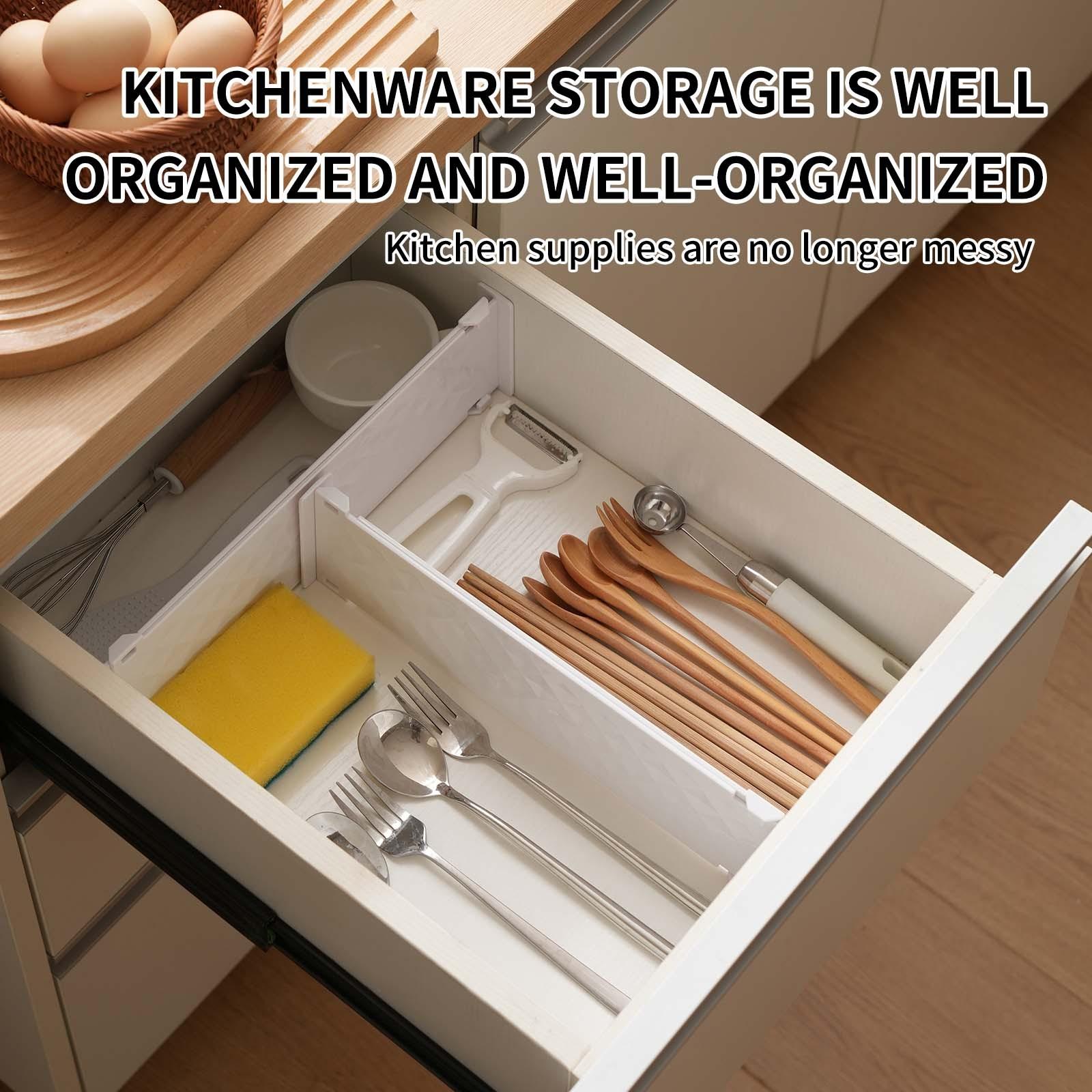 4set Expandable Drawer Dividers, Adjustable Drawer Separators for Closet Kitchen, Plastic Drawer Organizer, Space-Saving Storage Solution