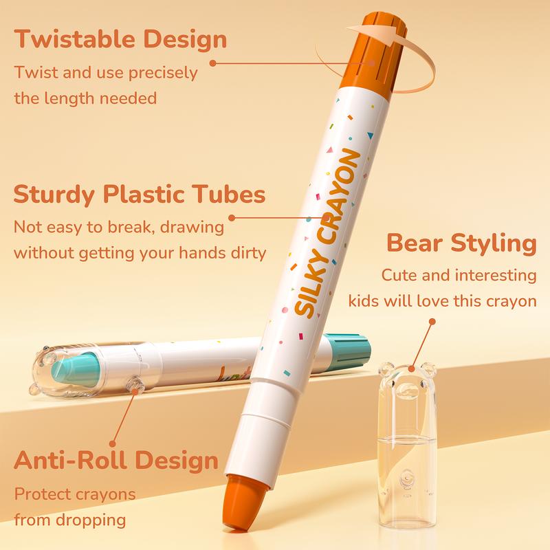 36/24/12Colors Washable Crayons, Twistable Crayons, Bear Crayons, for Toddlers/Kids, Non-Toxic Ultra-Silky, Easy-Grip School/Art Supplies, Ideal Coloring Gift for Boys/Girls, for children/beginners/artists/painting, Christmas gifts Colorful Illustrations