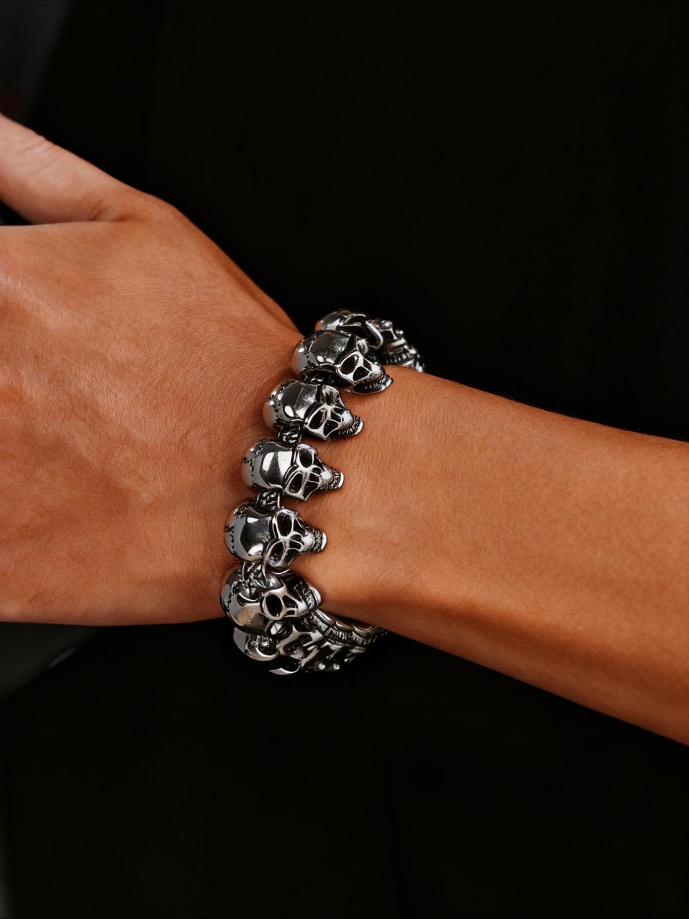 Hip Hop Punk Stainless Steel Skull Bracelet, Personalized Trendy Bracelet, Halloween Accessory, Daily Accessory