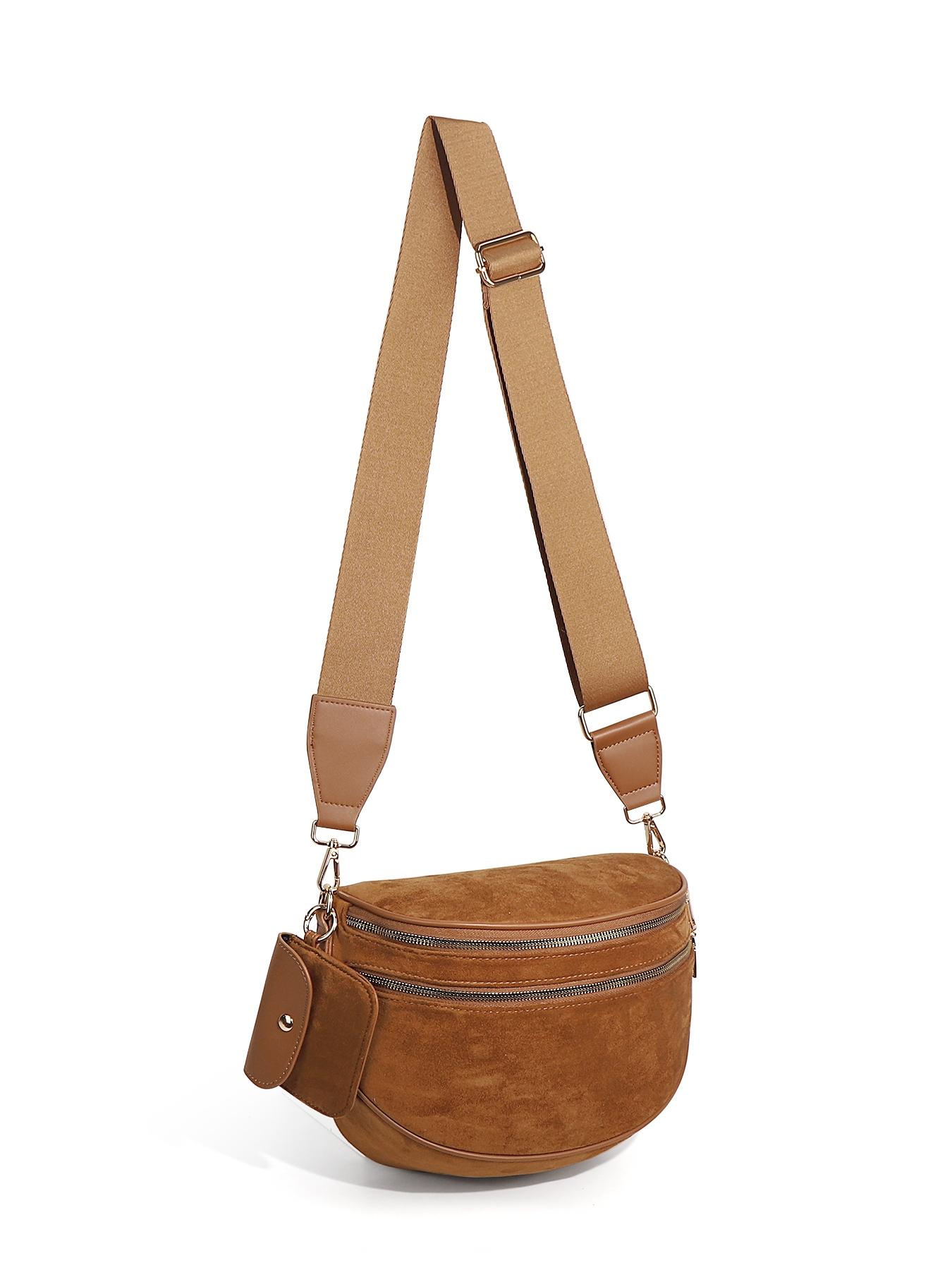 Trendy Suedette Crossbody Bag, Spacious Bum Bags for Women, Large Imitation Suede Shoulder Fanny Packs, Casual Sling Purse with Adjustable Strap and Coin Wallet, Ladies' Saddle Handbags for Daily Outdoor, Casual Commuter Bag