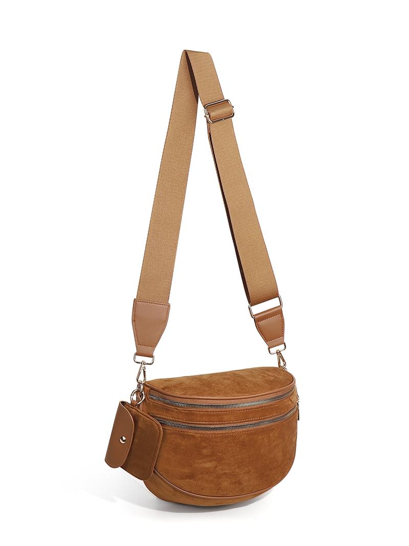 Trendy Suedette Crossbody Bag, Spacious Bum Bags for Women, Large Imitation Suede Shoulder Fanny Packs, Casual Sling Purse with Adjustable Strap and Coin Wallet, Ladies' Saddle Handbags for Daily Outdoor, Casual Commuter Bag