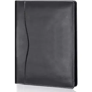 Black Leather Portfolio Folder Padfolio, Business Organizer Document Planner Binder with Storage Pocket for Legal Pad, Paperwork and Phone, for Men and Women