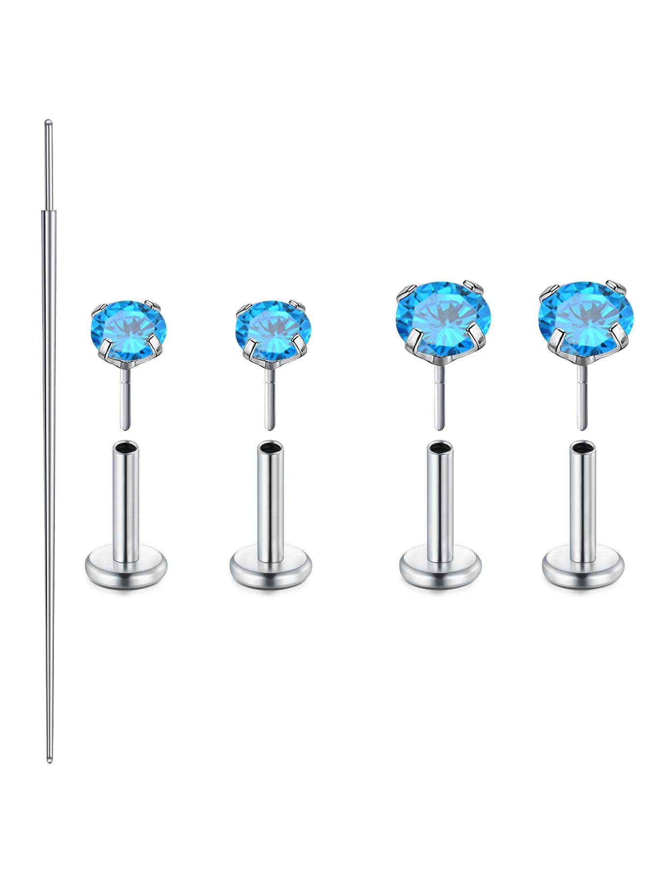 Titanium Earrings Flat Back Implant Grade Titanium Nose Stud Threadless Flat Back Earring Stud 20g 18g 16g Hypoallergenic Silver Cartilage Earrings for Women Surgical Steel Forward Helix Conch Tragus Piercing Jewelry Lip Labret Jewelry Push in