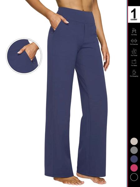 Women's High Waist Yoga Pants with Pockets, Fitted Wide Leg Sportswear, Casual Elastic Dress Pants for All Seasons  Yoga Pants Women Wide Leg Activewear Pants with Pockets High Waist Stretch Dress Casual Sweatpants Breathable Activewear Bottoms