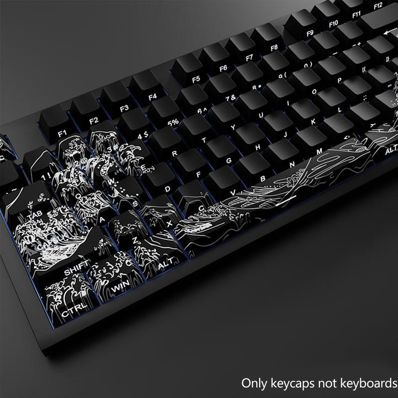 Inspired by Ukiyo-E Art Keycaps, Cute New Design Pbt Heat Transfer Keycap Set, Game-Ready, Compatible with Various Mechanical Keyboard Layouts