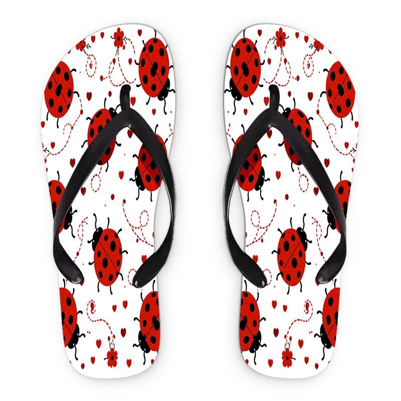 Women's Flip - Flops, Cute Ladybug & Heart Pattern, Multiple Colors & Sizes Available, Comfortable Casual Sandals for Daily Wear, Stylish Summer Footwear with Playful Design, Women Shoes