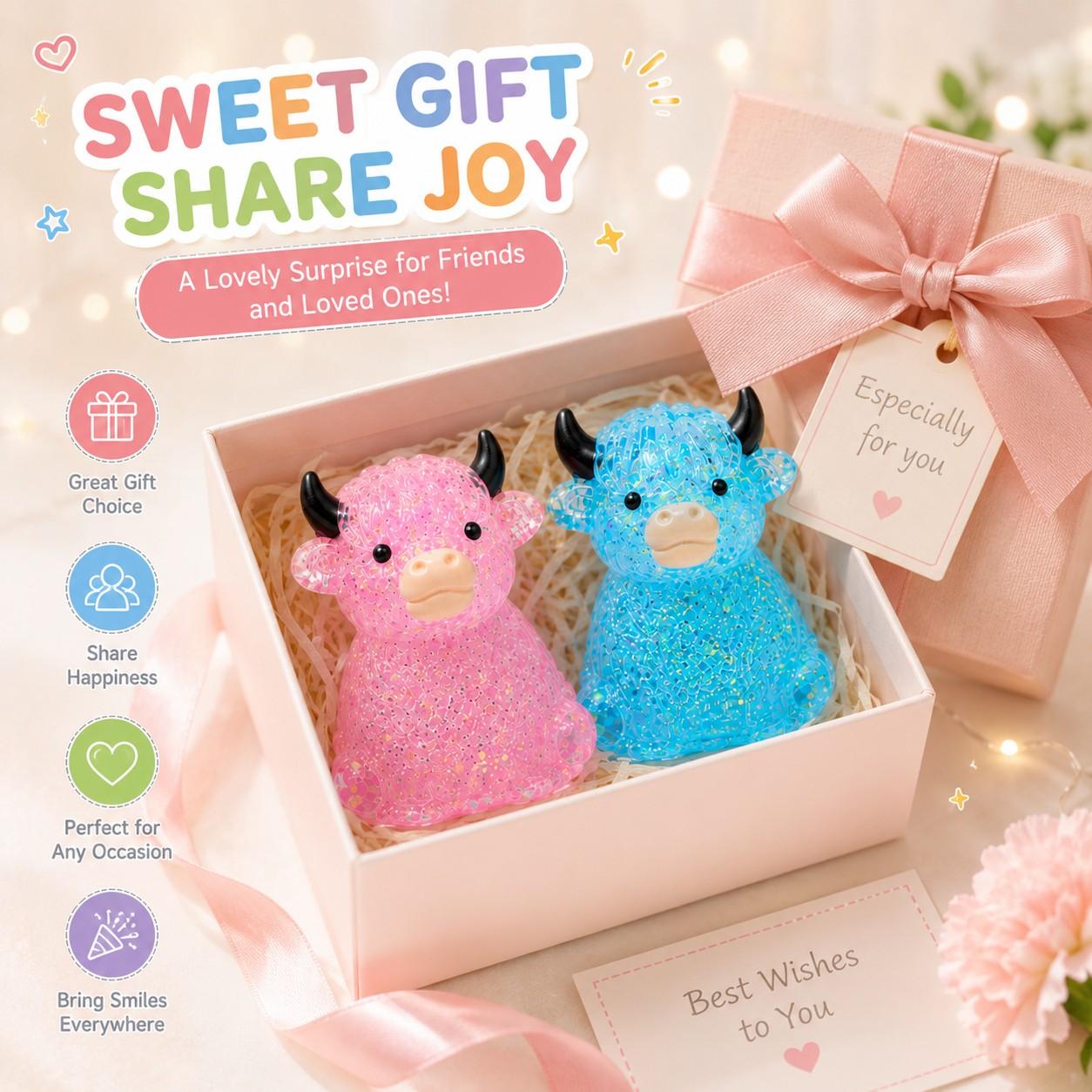 1/2/4 PCS Glitter Highland Cow Squishy Fidget Toy Soft Slow Rising Stress Relief Ball Sparkly Squeeze Sensory Toy For Teens Adults Cow Lovers Desk Relaxation Party Favor
