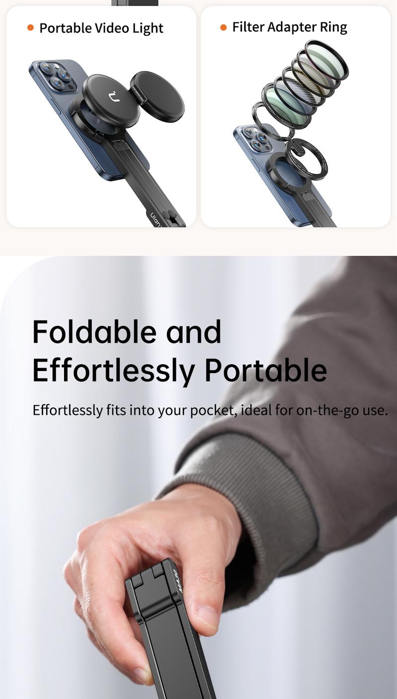 ULANZI MA30 Magnetic Phone Tripod Stand for iPhone - Aluminium Smartphone Mini Tripod Foldable Pocket Cell Phone Stand Dual-Sided Magnet Quick Mount Compatible with iPhone 16 15 14 13 12 Magsafe