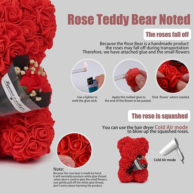 Rose Bear Gifts for Women-Best Gift for Valentine's Day,Mother's Day,Christmas,Birthday,Handmade Artificial Rose Teddy Bear Gifts for Girlfriend,Mom, and Daughters, Artificial Roses Bouquet with Bear Shaped Design,Surprise Clear Gift Box
