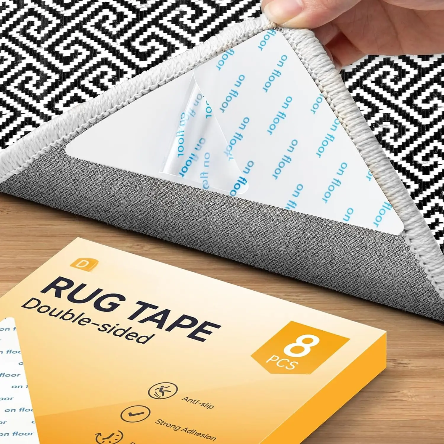 12 count Carpet Tape, Rug Tape Gripper for Hardwood Floor | Rug Stickers for  Floor,  Anti Slip Rug Grips for Area Rugs to Keep Rug Corners Flat