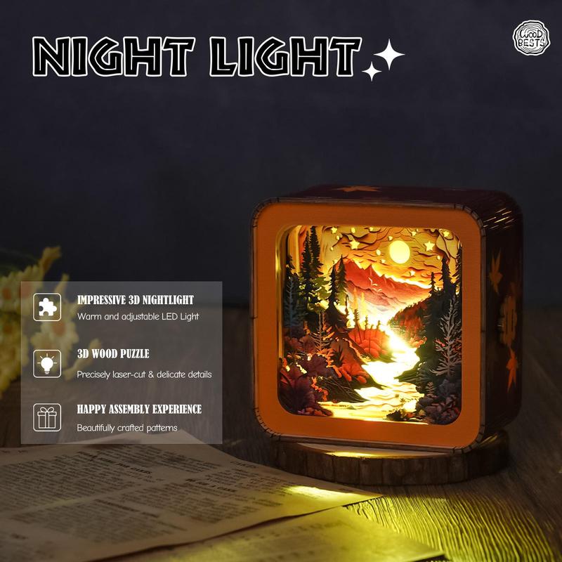 Woodbests 3D Puzzle Nightlight Square-Shaped Wooden Jigsaw Puzzles for Adults DIY Crafts Home Decorations, Creative Gifts for Family and Friends Woodbests 3D Puzzle Nightlight Square-Shaped Wooden Jigsaw Puzzles for Adults DIY Crafts Home Decorations, Creative Gifts for Family and Friends