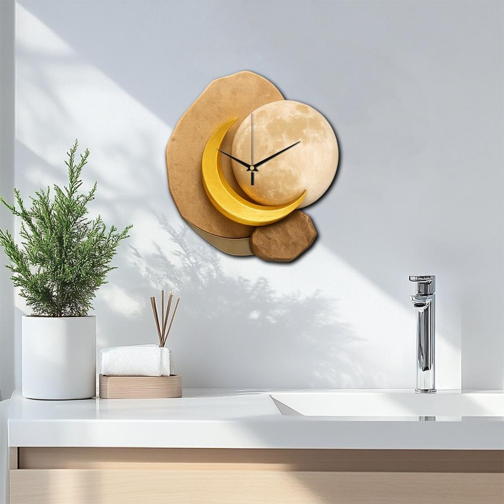 Creative Irregular Cut Clock, Silent Wall Clock, Softwood Surface Moon Phase Design, Battery Operated, Home Decor Gift Choice