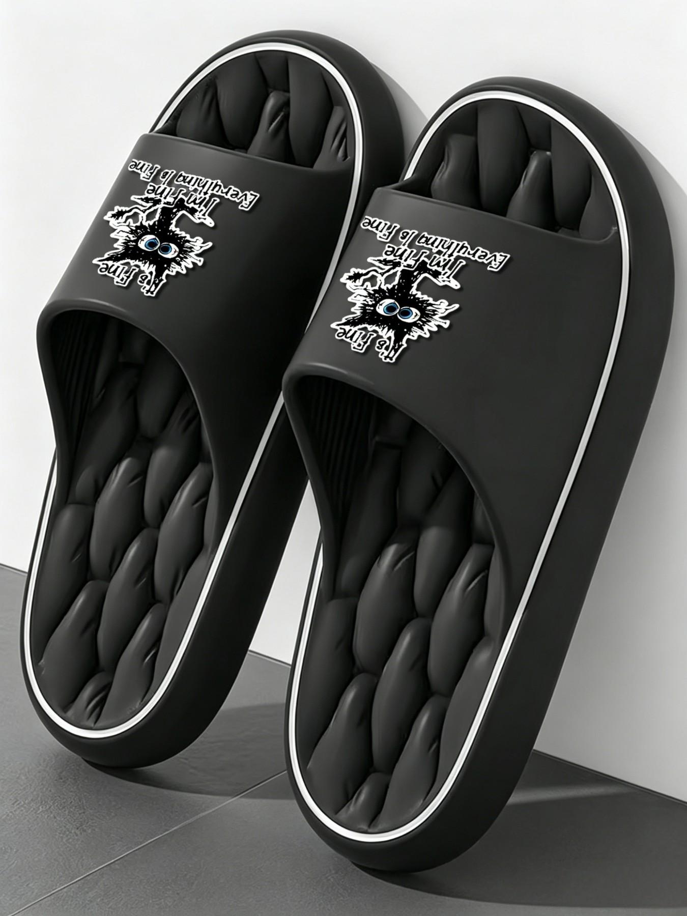 Grunge Style Letter Print Slides, Comfy Squishy Eva Slippers, & Streetwear Open Toe Slides, Comfortable Footwear for Daily Wear