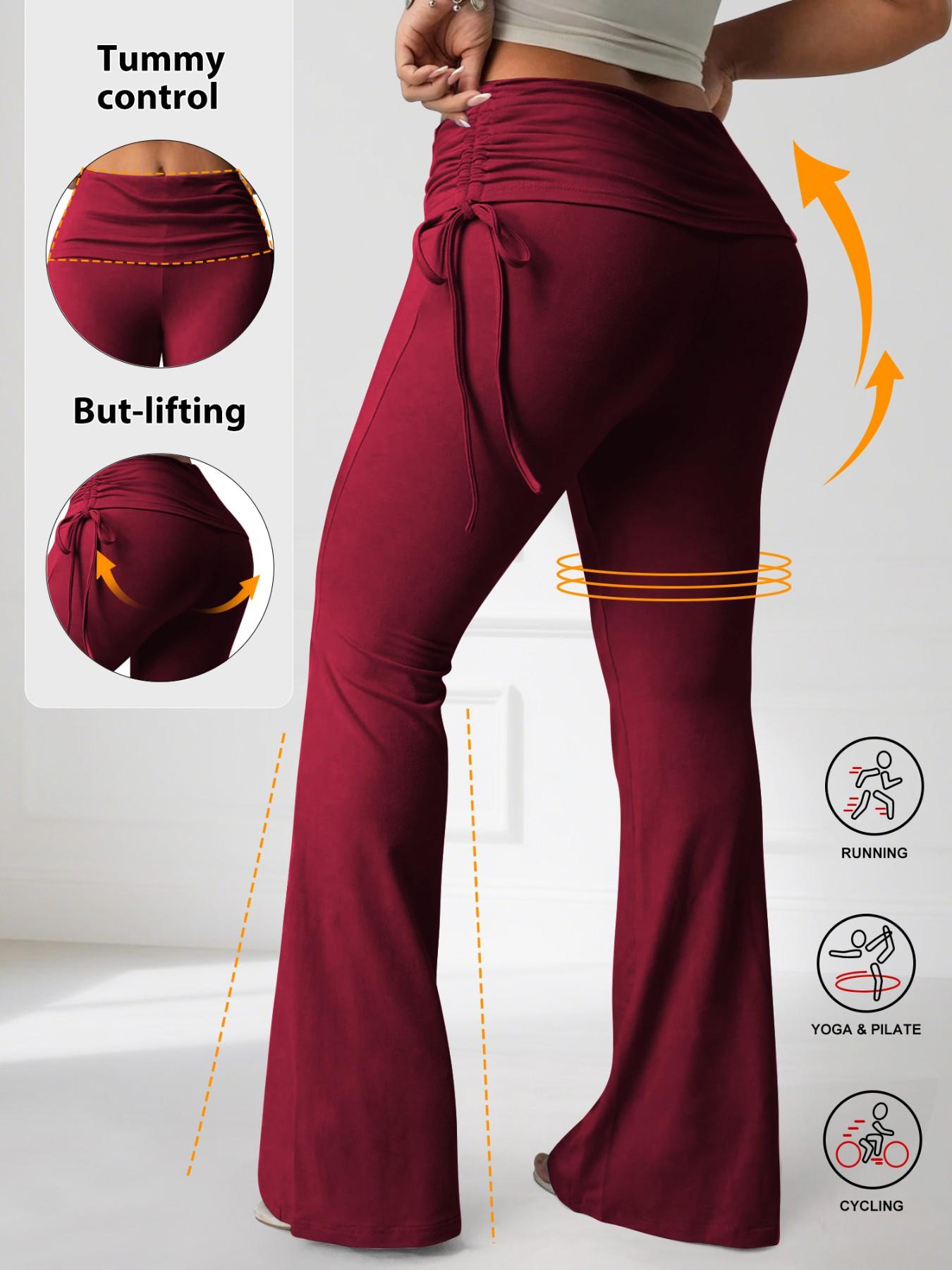 Plus Size High Waist Flare Pants, Back Pleated Butt Lifting Design, Slim Fit Elasticity, Sexy Tight-Fit, Y2K Street Fashion Women's Pants