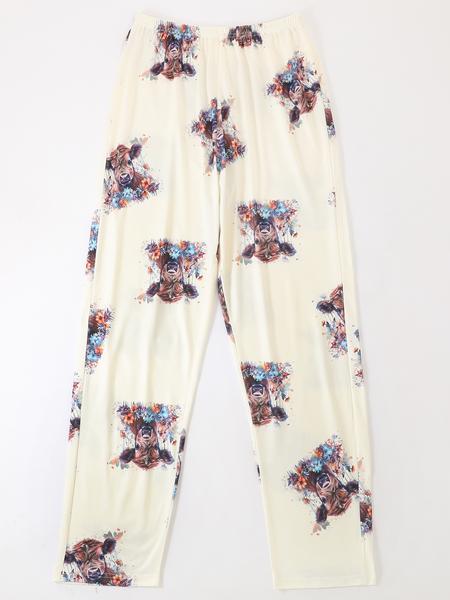 Women's 2-Piece Pajama Set, Casual Round Neck Long Sleeve Top & Elastic Pants, Cartoon Print, All-Season Comfortable Sleepwear