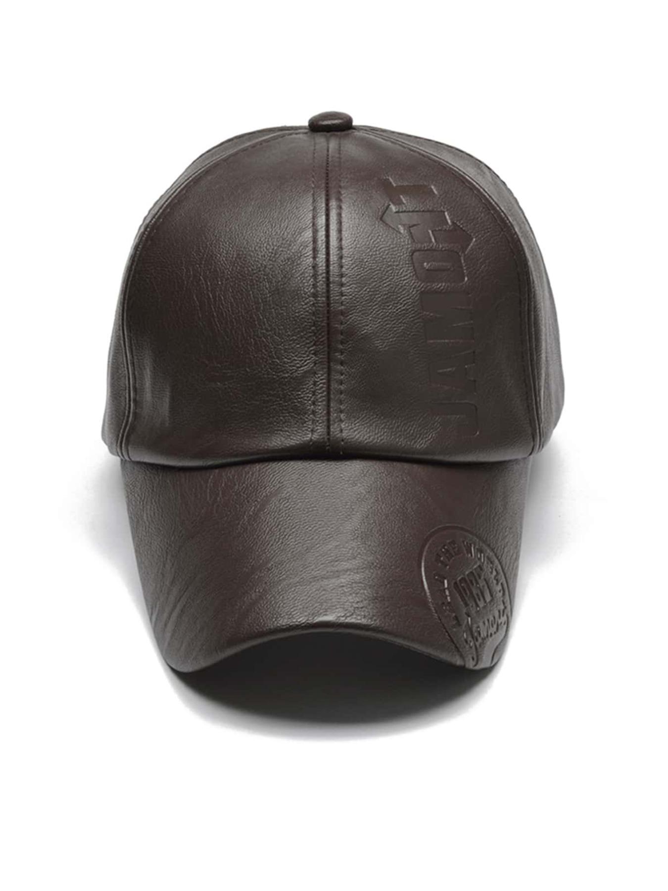 Trendy Cool PU Leather Letter Print Texture Baseball Cap, Outdoor Adjustable Casual Sun Protection Sports Cap, Autumn and Winter Travel Travel Seaside Party Accessories, Unisex