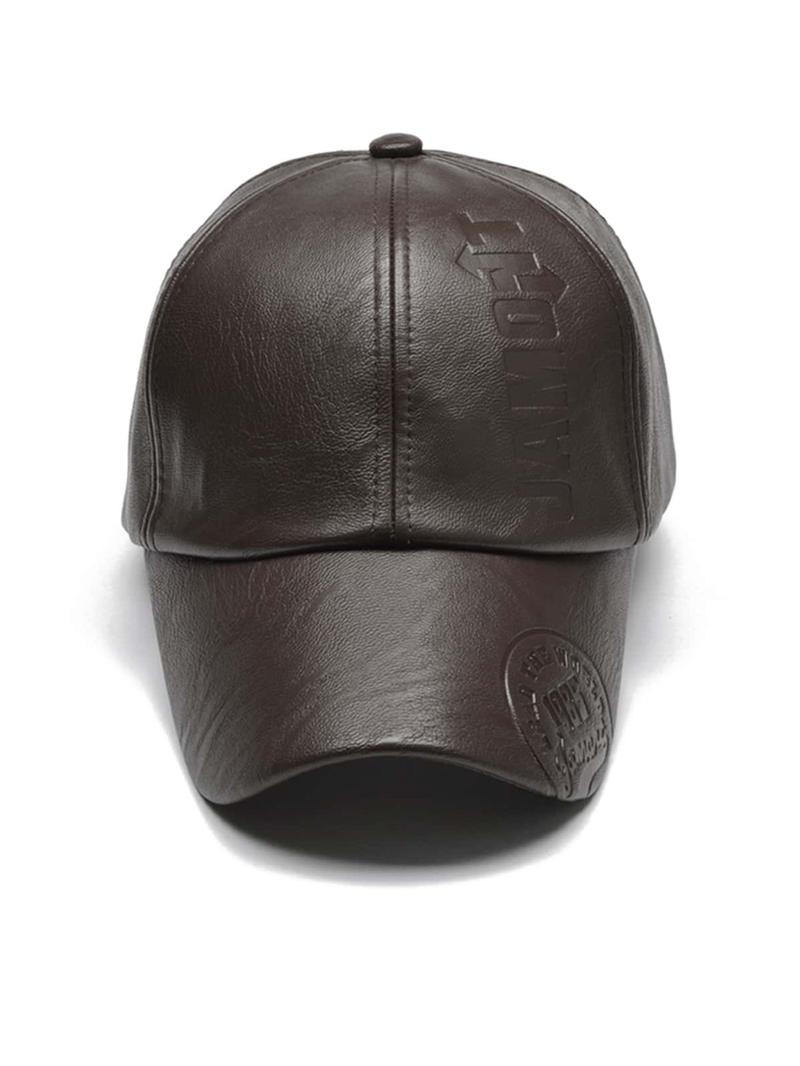 Trendy Cool PU Leather Letter Print Texture Baseball Cap, Outdoor Adjustable Casual Sun Protection Sports Cap, Autumn and Winter Travel Travel Seaside Party Accessories, Unisex