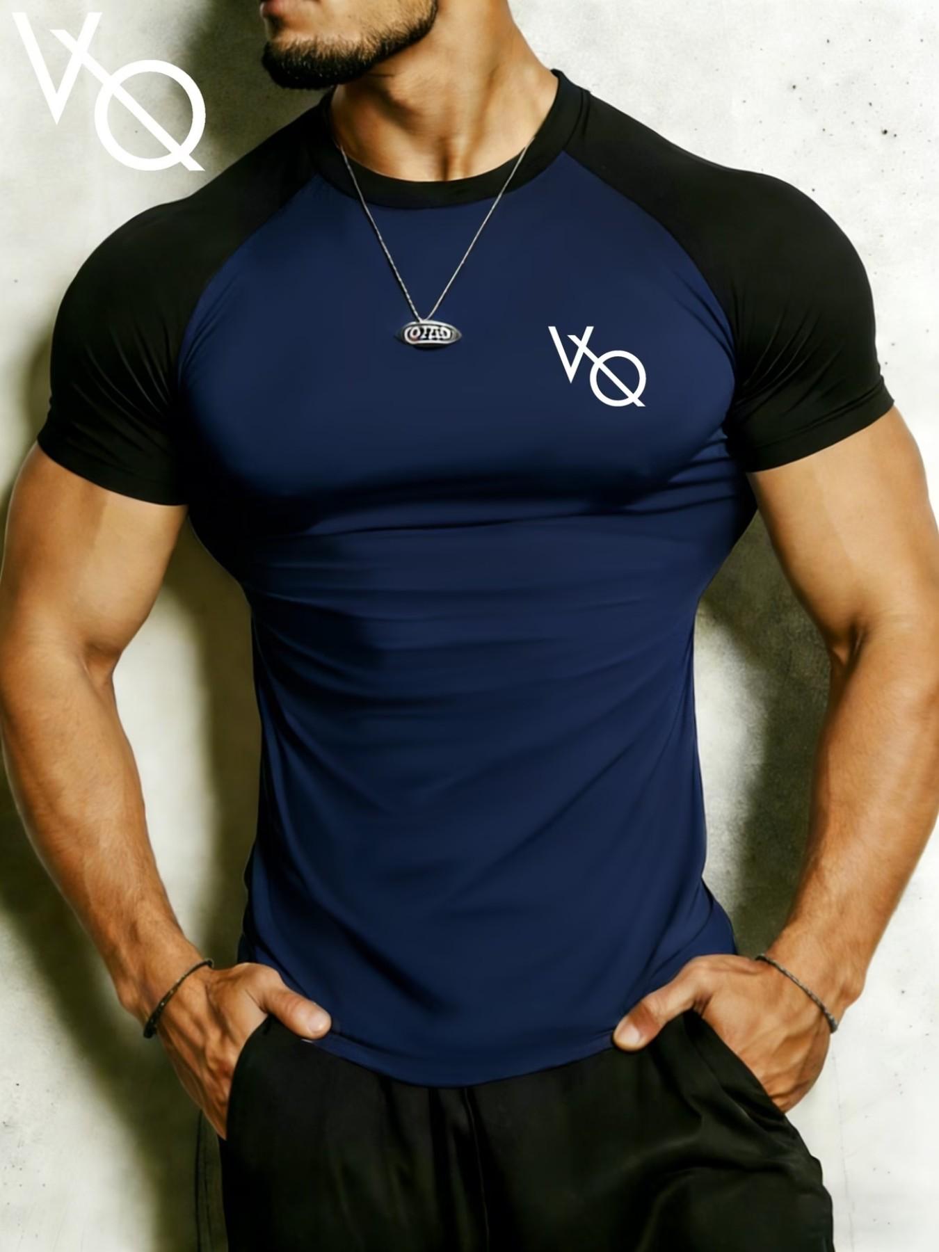 Men's High Elastic Quick-Dry Raglan Print Sportswear, Breathable Slim-Fit Long Sleeve T-Shirt, Running Training Casual Top