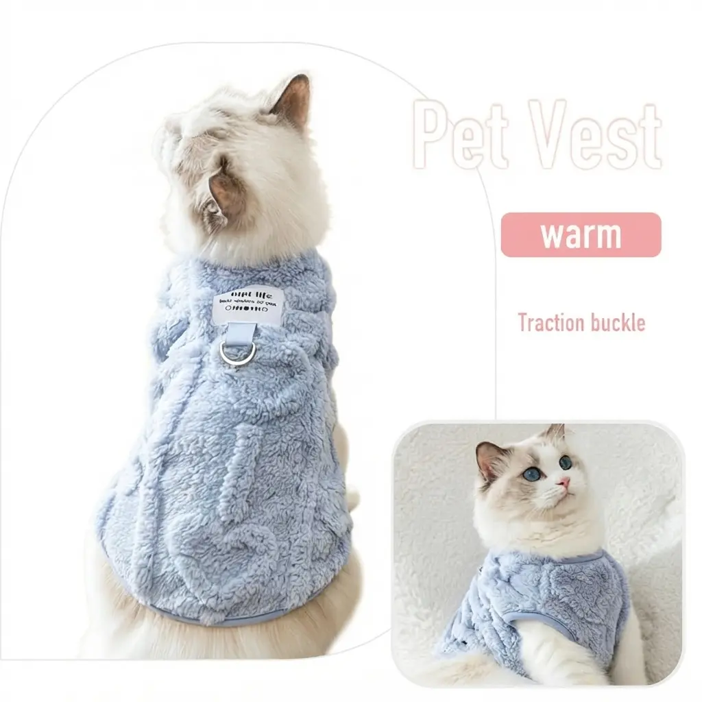 Autumn Winter Cat Vest Thick Warm Pet Harness Vest with Leash Buckle Heart Print Soft Comfortable Clothing for Indoor and Outdoor Wear