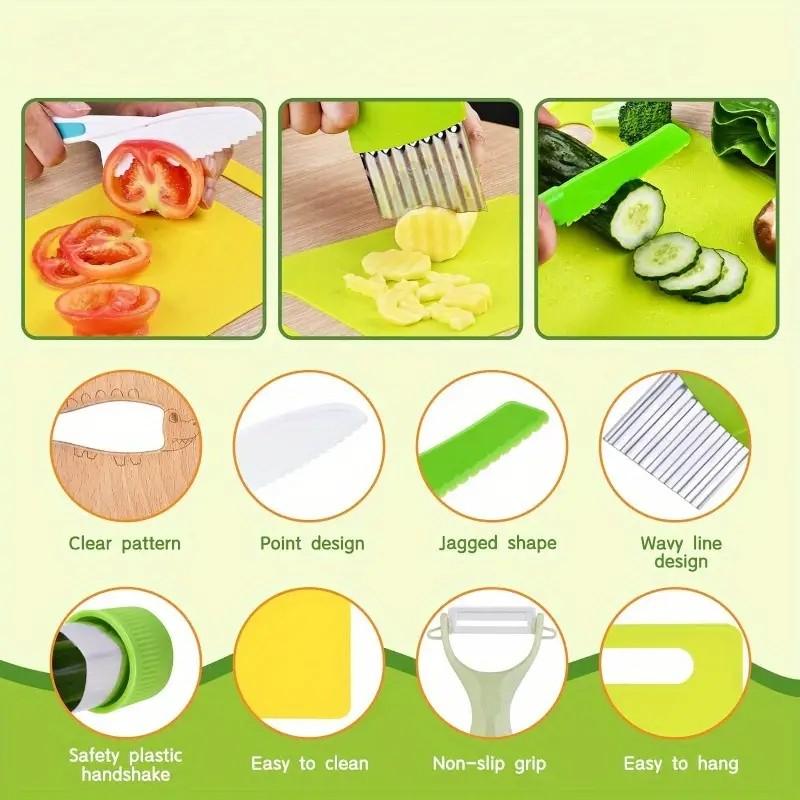 13-Piece Kids Kitchen Wooden Tool Set Play Kitchen Accessories Includes Cutting Board Sandwich Cutter Peeler Perfect Real Cooking Gift for Toddlers Birthday Present Kitchen Pretend Play Set