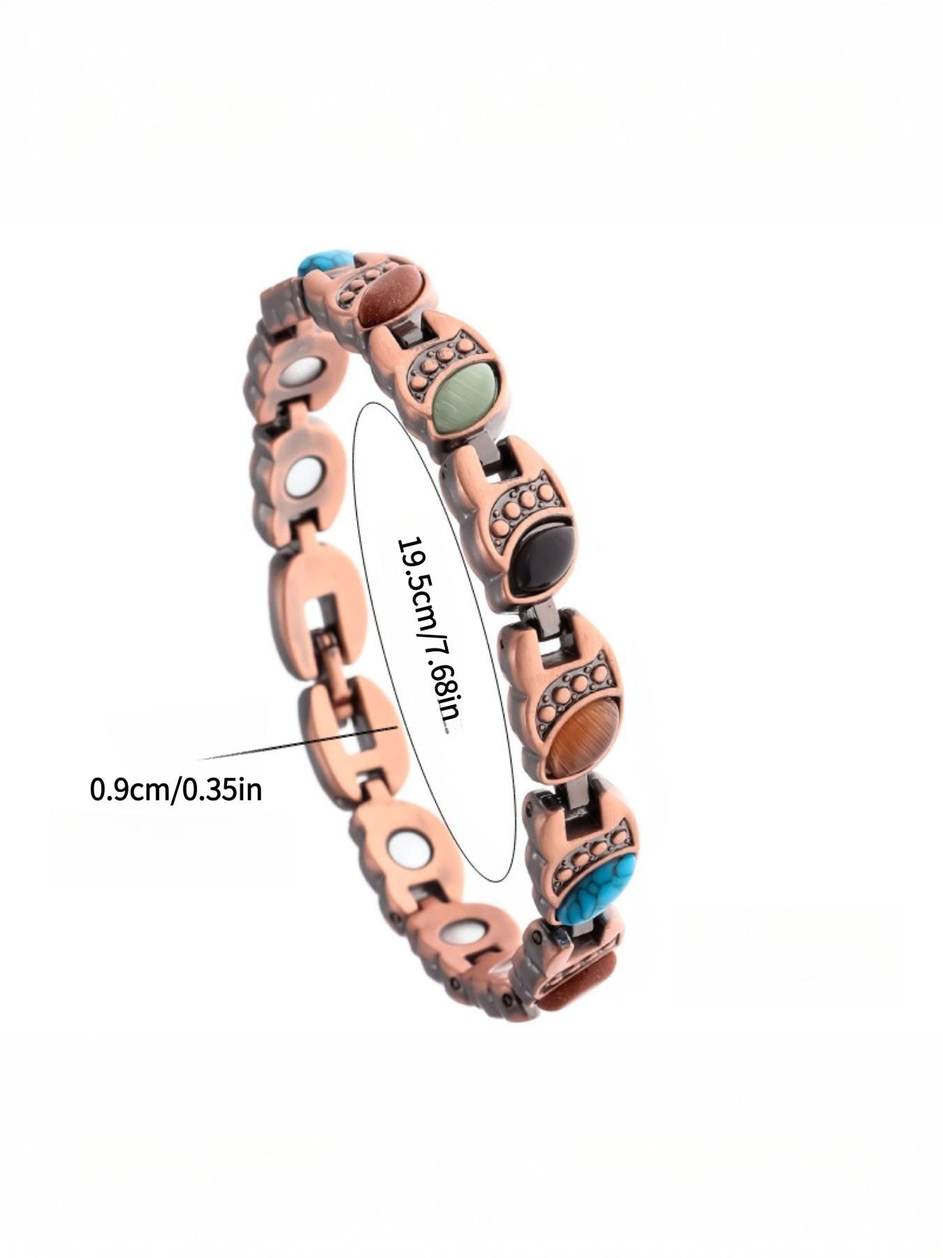 Women's Copper Bracelet, Magnetic Stone Bangle, Vintage Geometric Alloy Jewelry, Casual Fashion Gift, Includes Adjuster and Box