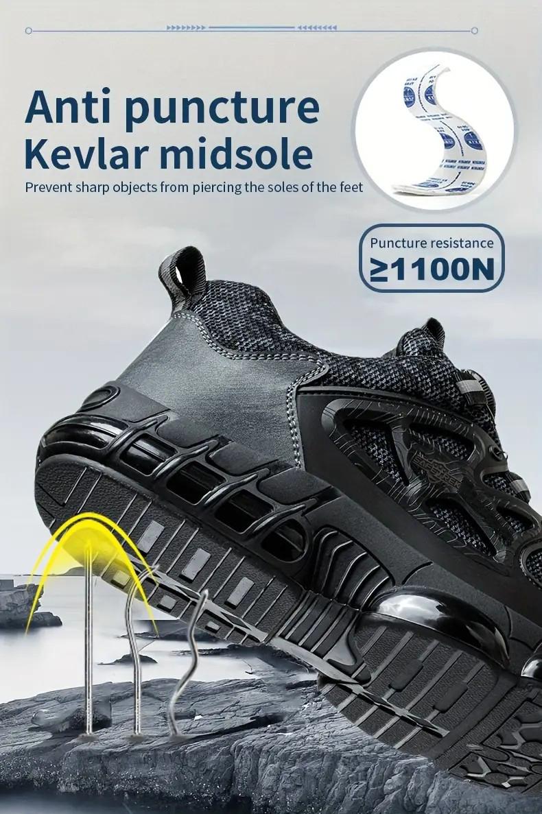 Men's Plus Size Safety Shoes with Rotating Buckle - Steel Toe, Puncture-Resistant, Breathable Mesh Upper, Anti-Smash & Anti-Stab Design, Comfortable Non-Slip Work Sneakers for Industrial & Outdoor Use