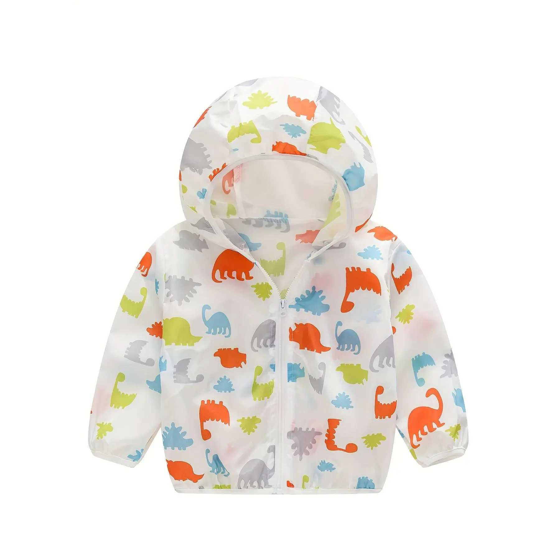 [Boys' Lightweight Hooded Jacket] Light Top, Full Zip Easy Dressing, Elastic Cuffs Long Sleeve, Versatile School, Hiking, Camping, Park Play, Korean Style Fashionable Pattern Cute All-Match Jacket Small Children [Semi-Transparent]