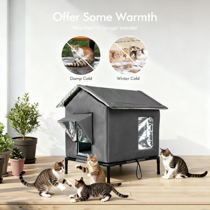 Cat House for Outdoor - Weatherproof Feral Cat Shelters for Winter, Waterproof Pet House for Keeping Outdoor Cats Warm