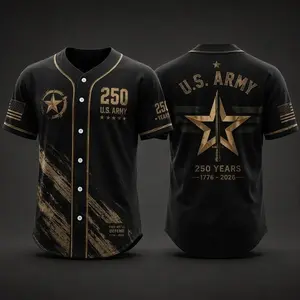 US Army 250th Anniversary Baseball Jersey, This We'll Defend 1776-2026 Shirt, Black Gold Military Veteran Gift, 250 Years of Army Apparel