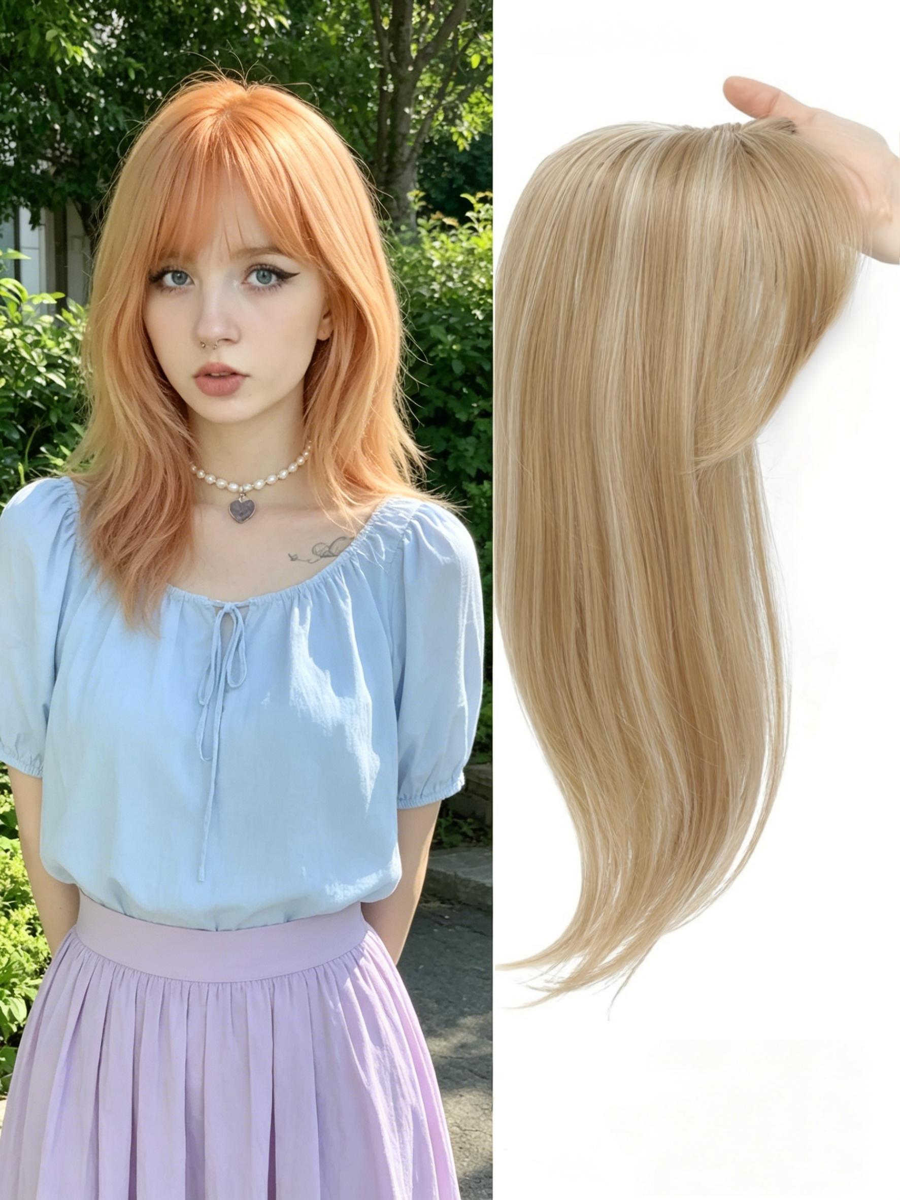 ✨Fresh Summer Beach Dark Chestnut Straight Clip-In Topper, Premium Kanekalon Synthetic Hair With Soft Layered Curtain Bangs, Seamlessly Mask Sparse Scalp, Ideal For Seaside Trips & Simple Daily Looks