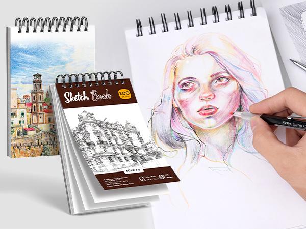 Nicpro 58 PCS Art Drawing Supplies Kit in Leather Case, Art Mechanical Pencil Set with Metal Drafting Pencil  0.5 & 0.7 & 0.9 & 2mm, 12 Micron Pen, Sketch Book, 30 Tube Lead Refills for Sketching