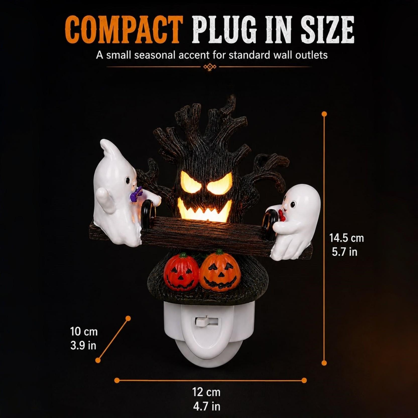 Friendly Ghosts Move up and Down for Playful Halloween Charm, Animated Seesaw Ghost Night Light, Holiday Decoration Lights, Festive Decoration, Manual Press Rocker Plug in Resin Wall Decor Glowing Tree Face Pumpkin Bedroom