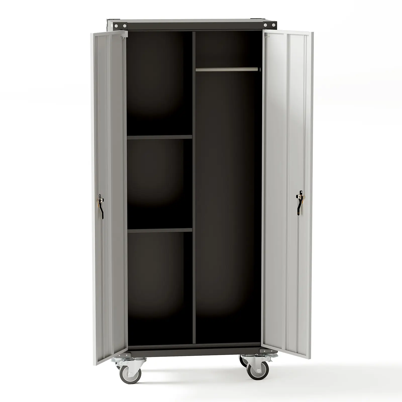 71" Metal Tool Storage Cabinet with Wheels – Lockable Doors – 2 Adjustable Shelves – Heavy-Duty Steel Organizer for Garage, Office, Home – Adjustable Feet