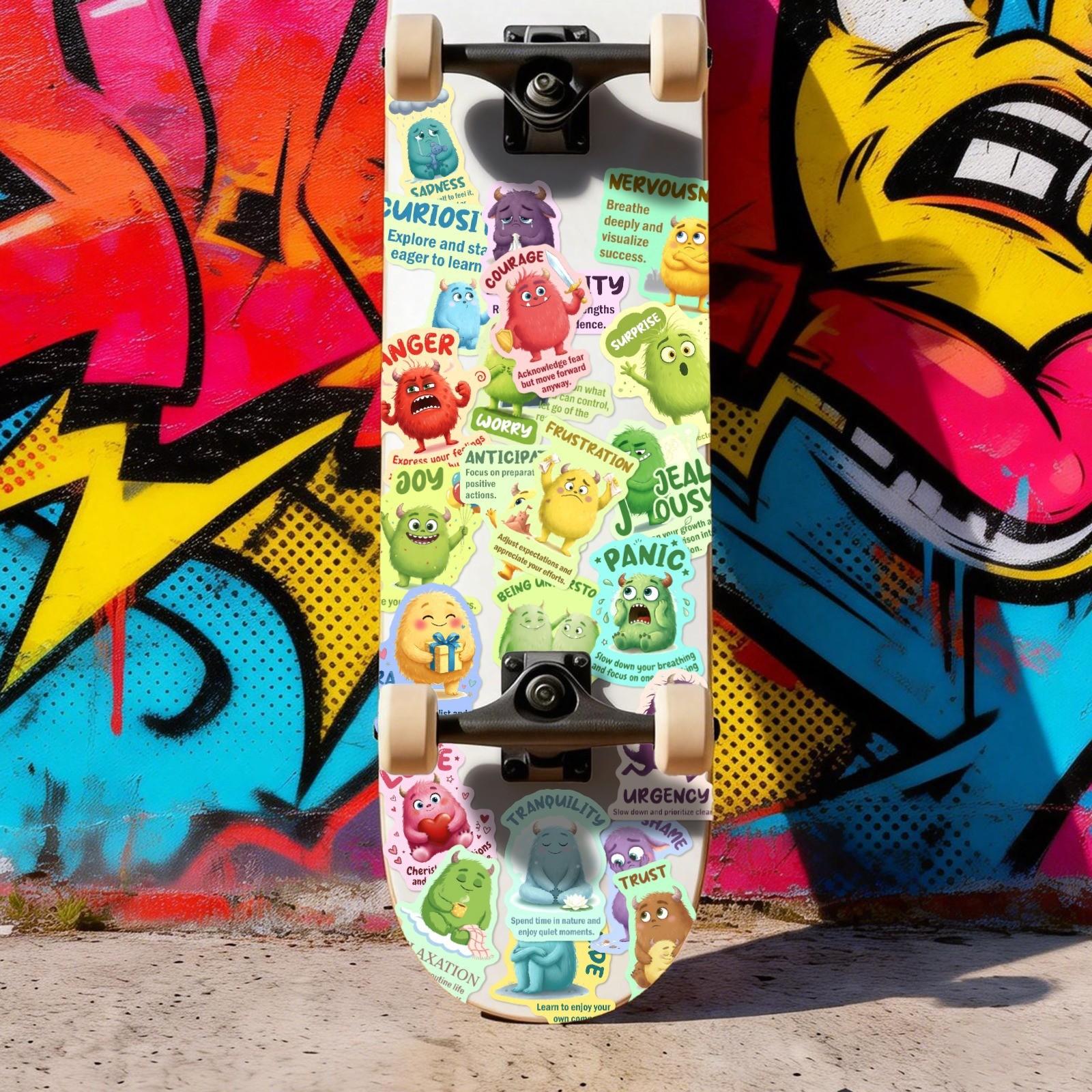 50 Sheets Emotion Recognition Monster Stickers, Mental Health Education Text Stickers, Waterproof DIY Scrapbook Material