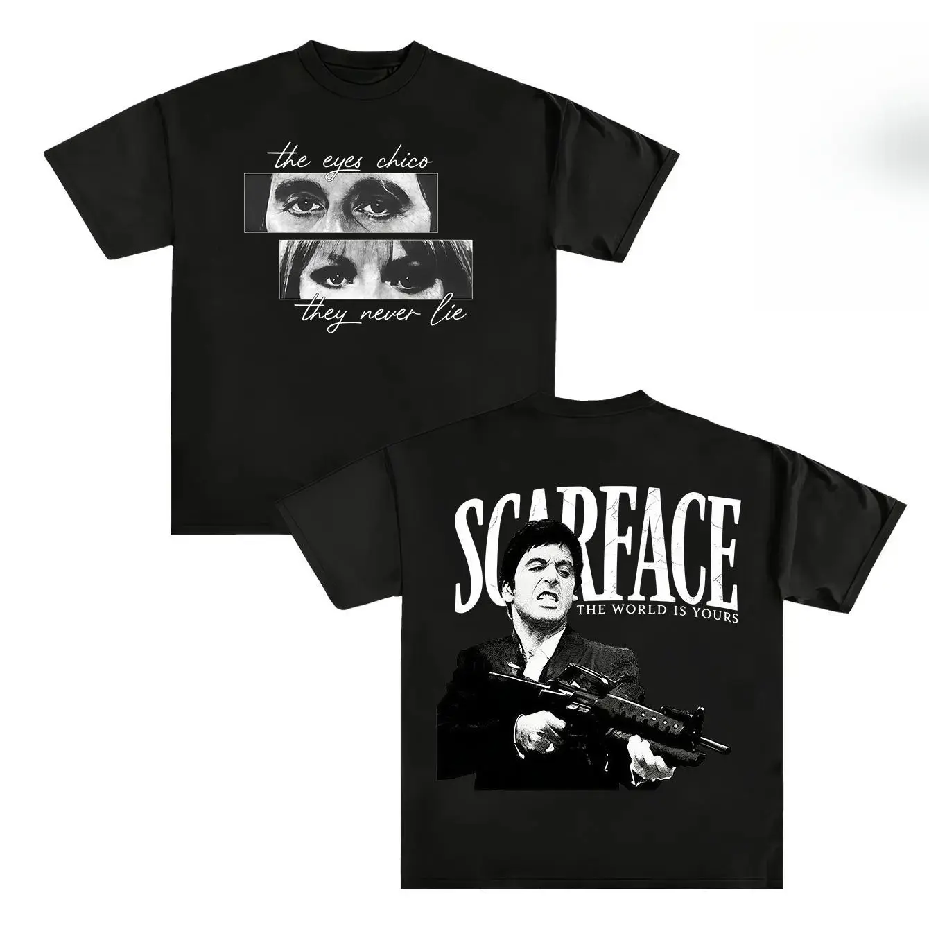 Scarface Graphic Tee For Men Stylish Black Short Sleeve Crew Neck Summer T-Shirt Vintage Gangster Style Graphic Tee For Men Stylish Black Short Sleeve Crew Neck Summer T-Shirt 100% Cotton Movie Inspired Streetwear Top