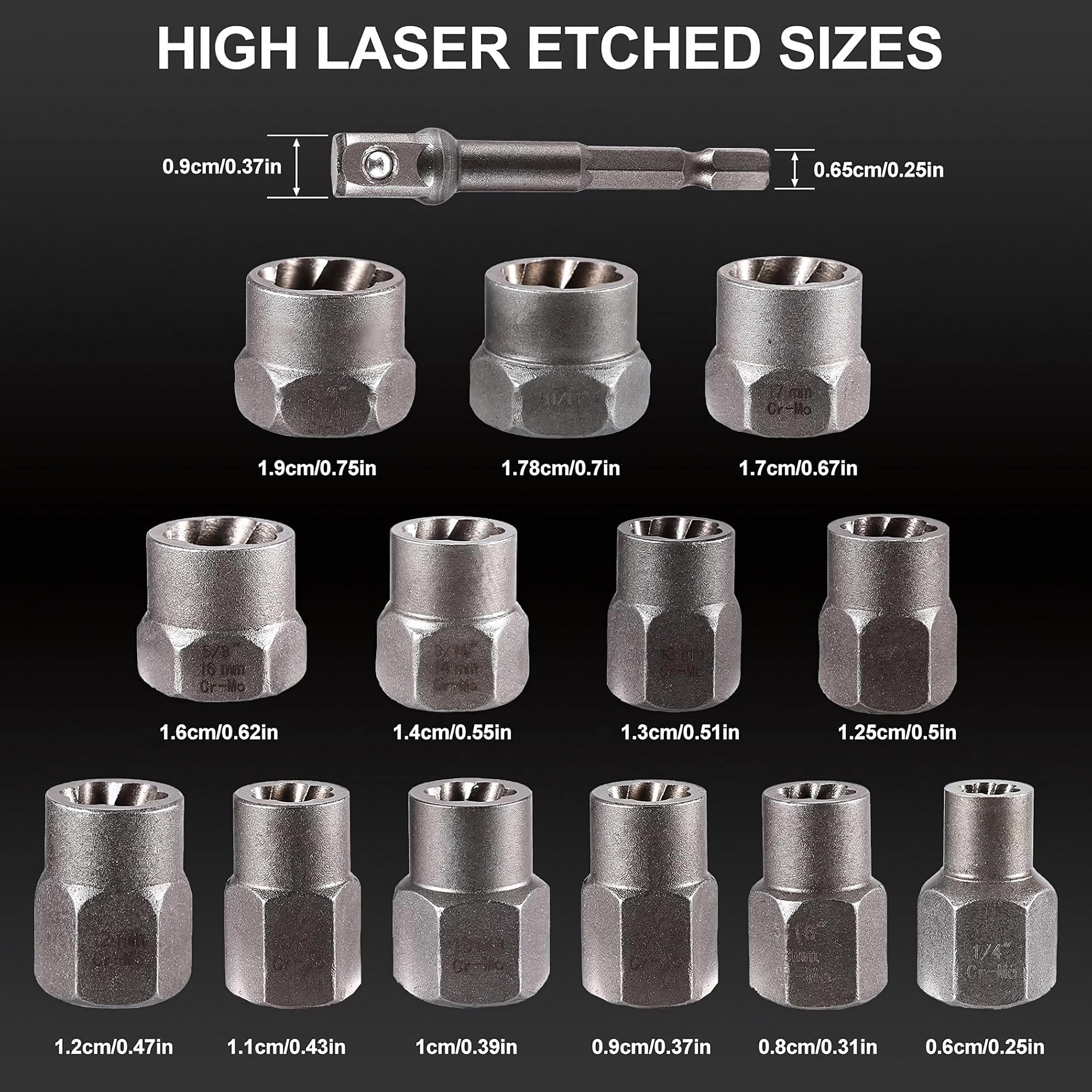 High-Impact 14-Piece Bolt Extractor Set, Stripped Screw Removal Tools, Anti-Slip Design, Magnetic Toolbox, Ideal for Automotive Rusted Screw Repair, Professional Thread Restoration Kit, Durable Extraction Tools for DIY