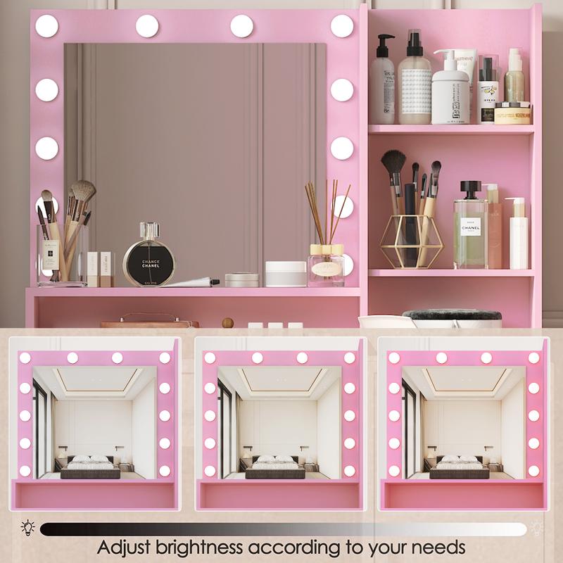 Bellemave 35.4" W Makeup Vanity Desk with Mirror, Large Drawer, Three Level Storage Dresser (53.9"HX35.4"WX15.7"D) - Organizing