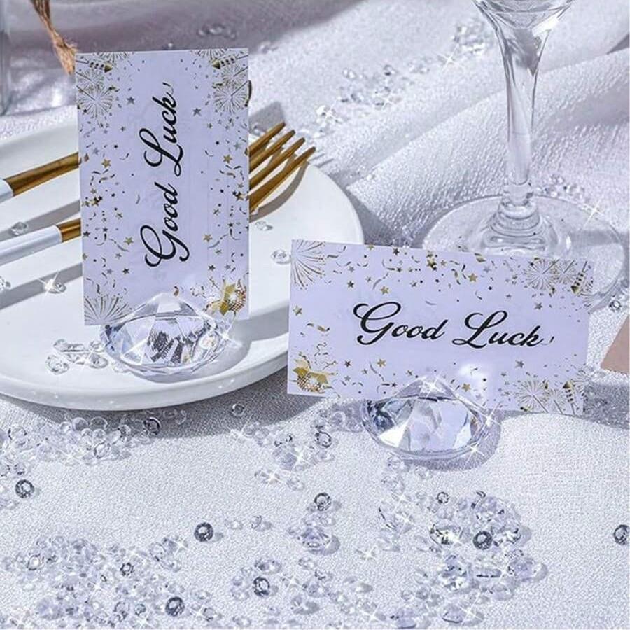 5pcs Diamond Name Card Holders Crystal Seat Markers Wedding Party Decorations, Round Message Cards DIY Jewelry Display Stand