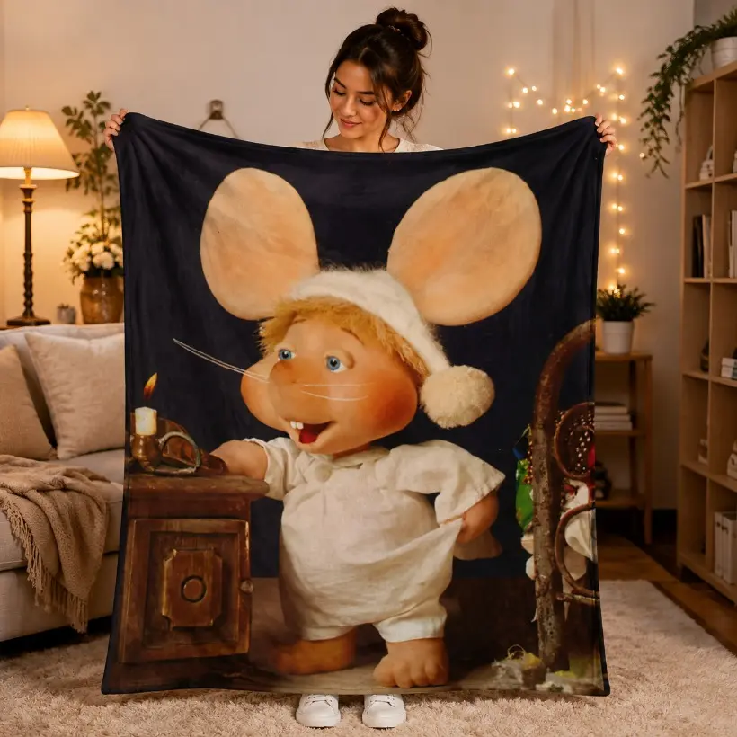 topo gigio Ultra-Soft Flannel Blanket - Plush All-Season Throw for Couch, Bed, Travel & Office - Beige & Dark Blue Cozy Home, Anti-Pilling, Home/Couch