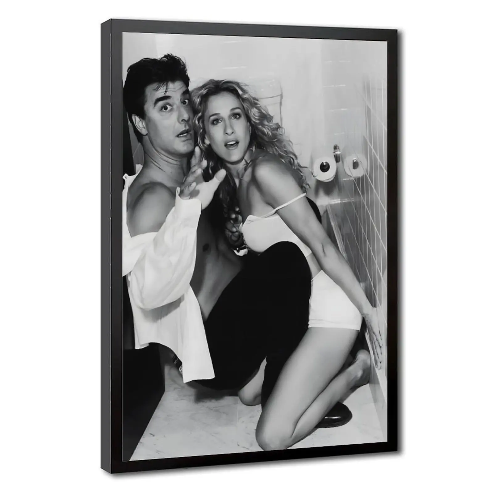 Carrie and Mr. Big Black-White Matte Canvas Poster - Sex and the City Artistic Wall Art, Elegant Framed Couple Print Gift, Universal Living Room & Kid Room Decor, Frameless Option Home Supplies