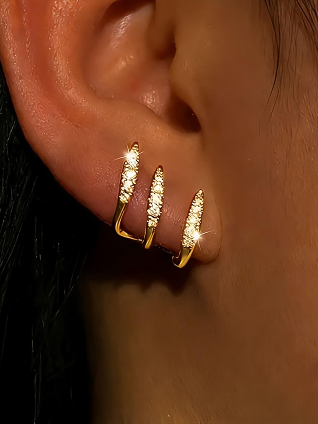 Elegant Three Claw Bangle Earrings, Sparkling Luxury Design, Perfect for Daily Wear & Music Festivals, Hypoallergenic Gift for Women