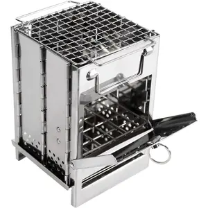 Wood Burning Folding Camp Stove Stainless Steel Grid, Portable Collapsible Backpacking Stove Survival Rocket Stove  Hiking Outdoor Tent Camping Picnic BBQ, Samll