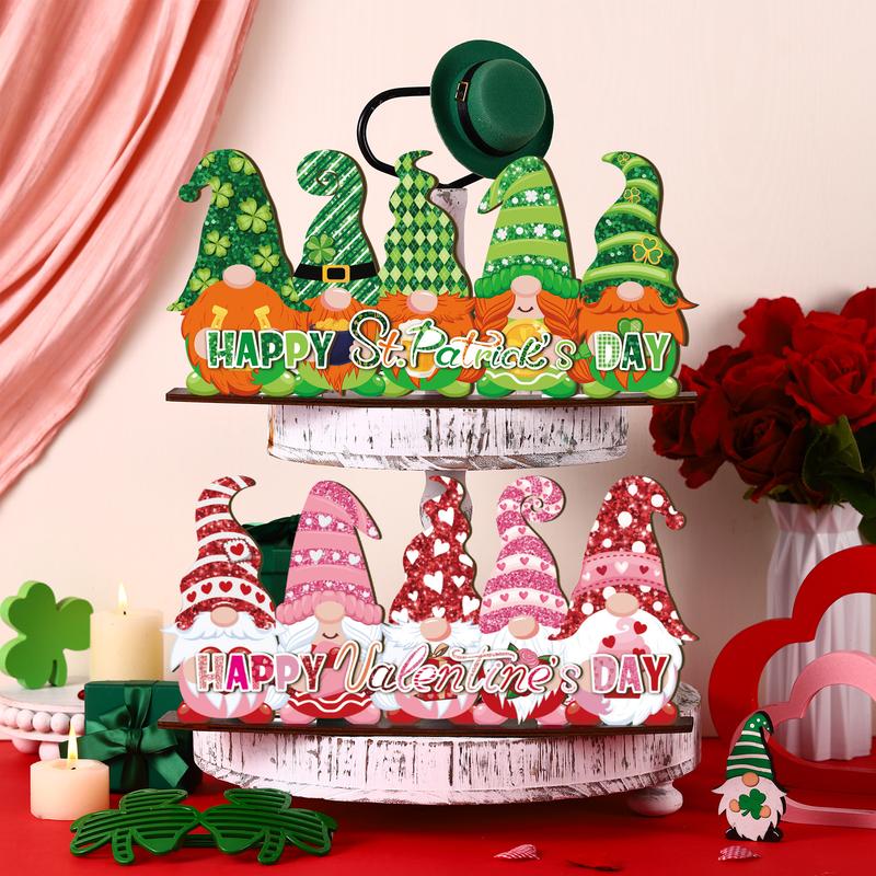 St. Patrick's Day & Valentine's Day Reversible Gnome Wood Signs, Double Sided Irish Theme Wooden Standing Blocks & Love Car Rose Truck Heart Decor, Table Centerpiece for Tiered Tray Farmhouse Kitchen, Ideal for Irish Families, Gnome Lovers & Couples Gift