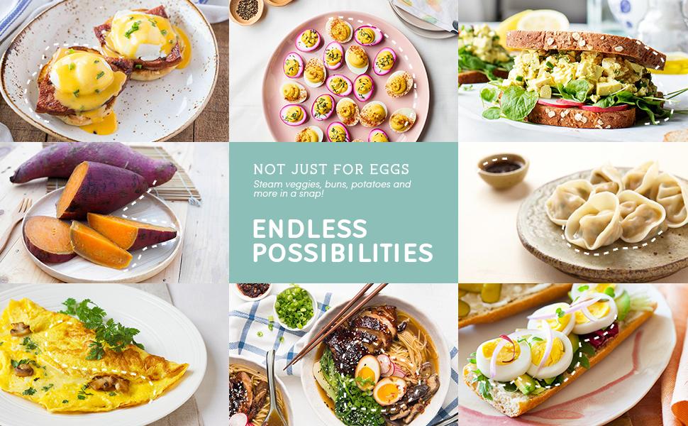 Rapid Egg Cooker, 7 Easy-To-Peel, Hard, Medium, Soft Boiled Eggs, Poacher, Omelet Maker, Auto Shut-Off, Alarm, 16-Recipe Booklet, Black