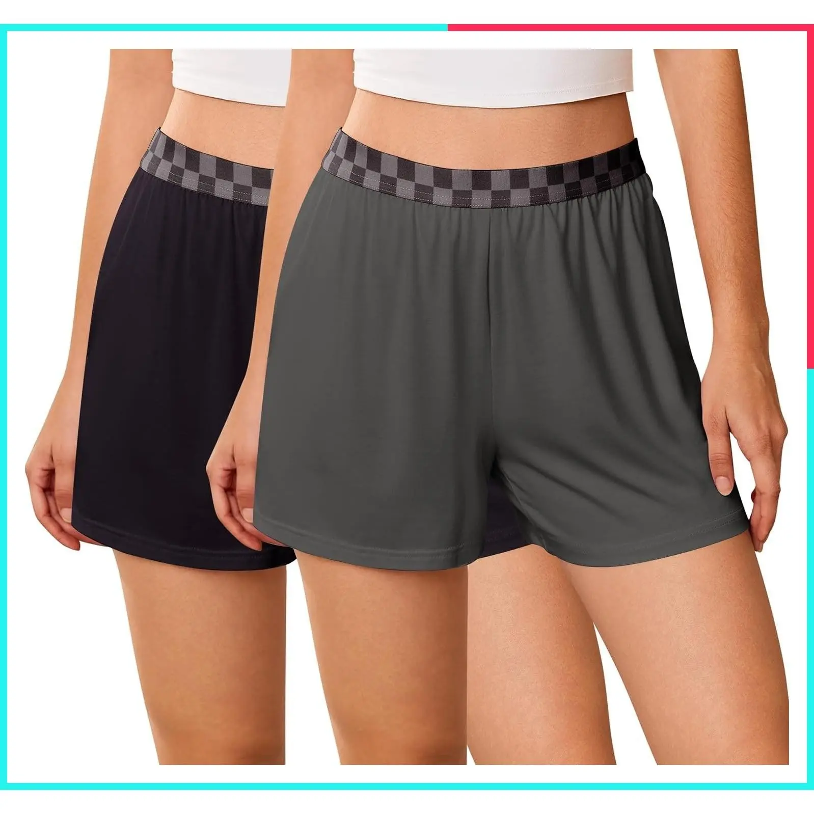 Women's 2 Pack Pajama Shorts - Soft Bamboo Viscose Sleep Shorts with Pockets, Comfy Elastic Waist PJ Bottoms