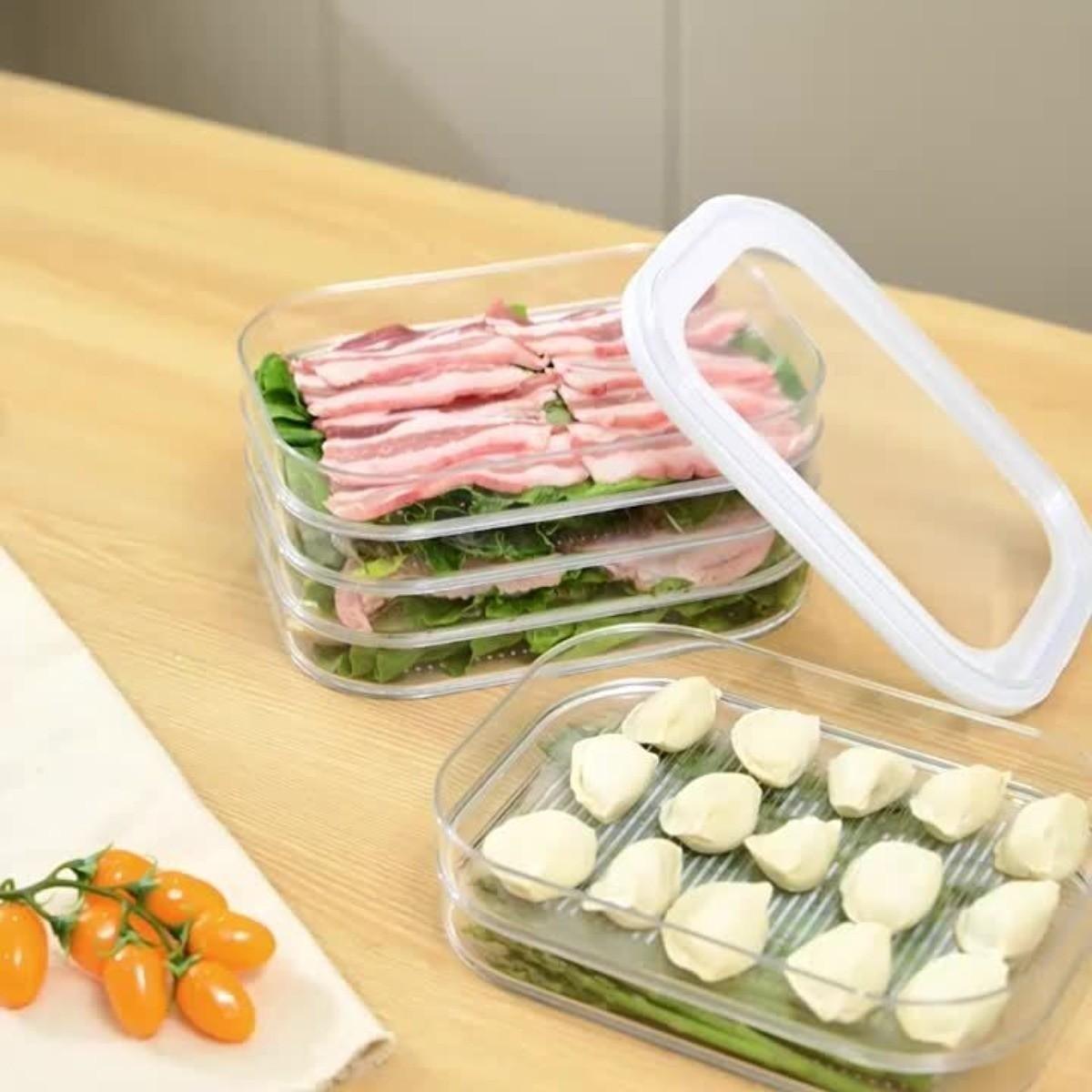 Stackable Food Storage Containers, Stackable Fridge Organizer, Reusable Leak-Proof Design, Space-Saving, Suitable for Bacon, Ham, Cheese