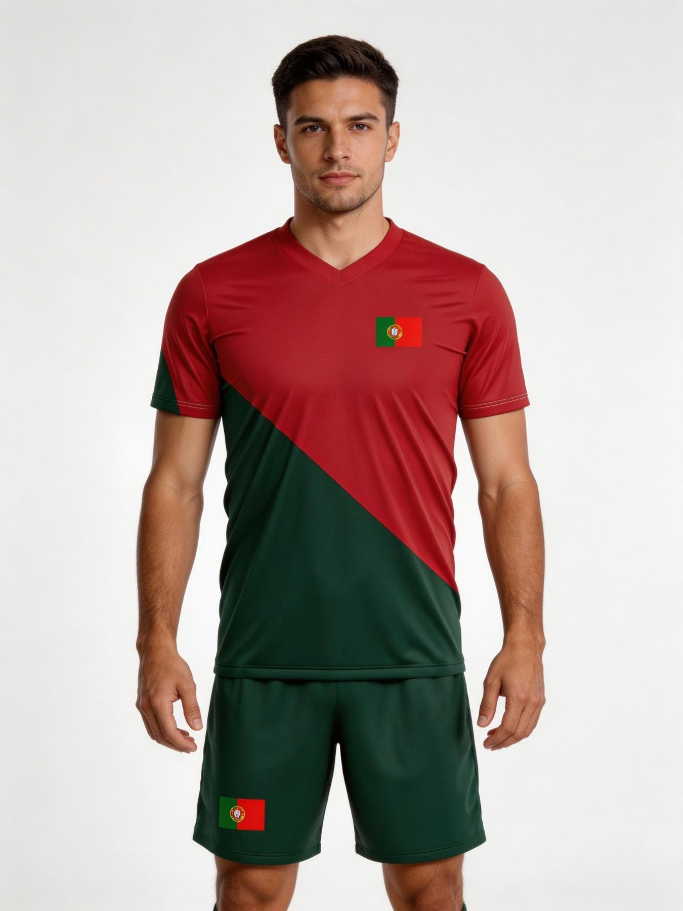 Men's Classic Colorblock Portugal Football Suit Set, Quick-Dry Breathable Training Match Jersey, Adult Team Uniform