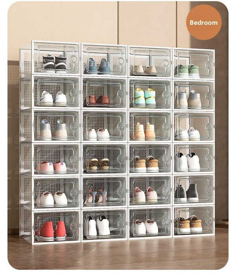 Shoe storage boxes, Shoe organizer, 6-piece sets, made of thick transparent material with lids, foldable and stackable containers allow for flexible arrangement, ideal for organizing sneakers and saving space in entryway