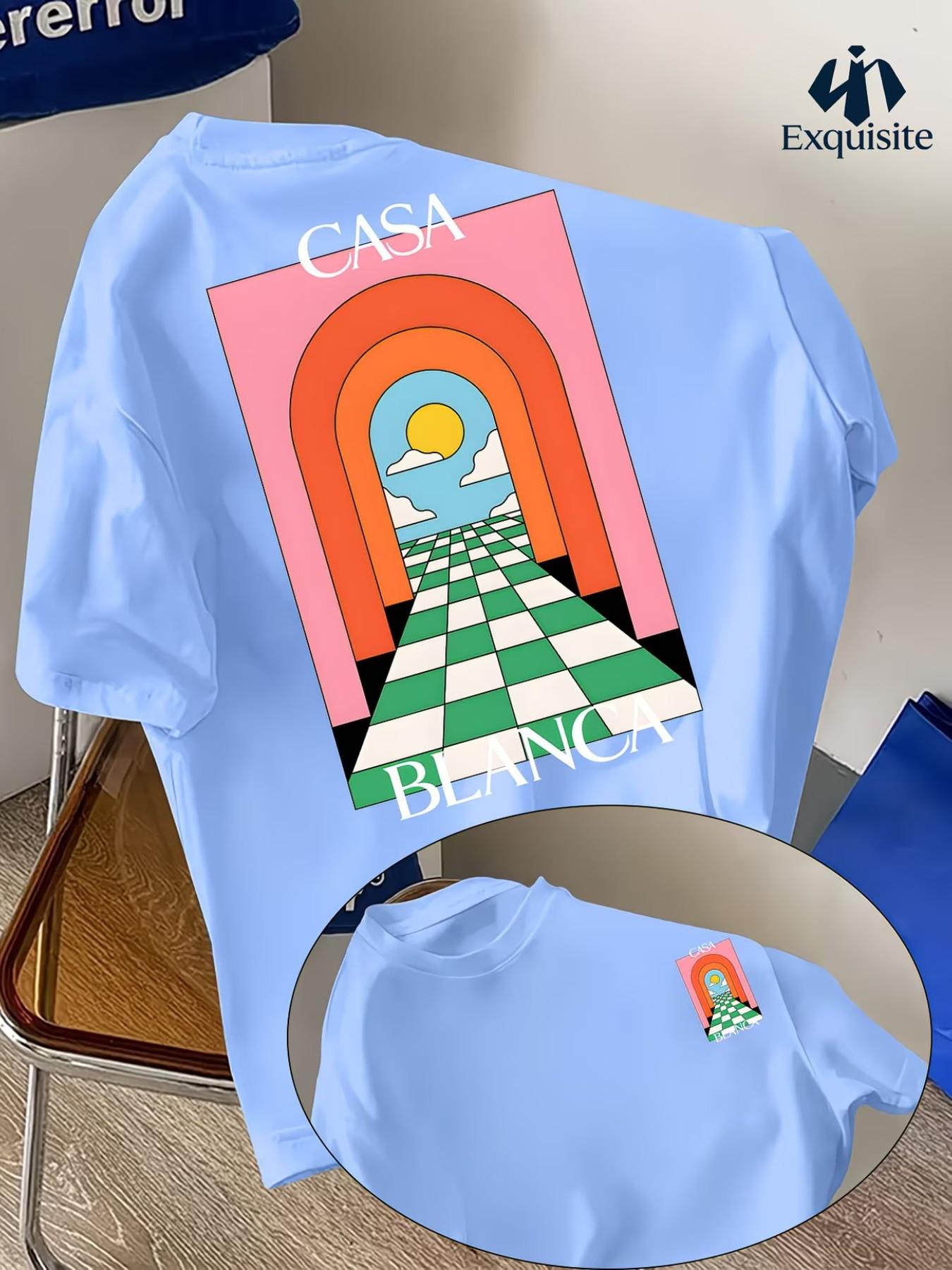 Men's Casual Long T-Shirt, 'casa' Graphic Print, Round Neck, Comfortable Polyester, Streetwear for Daily Wear, Best for Commuting